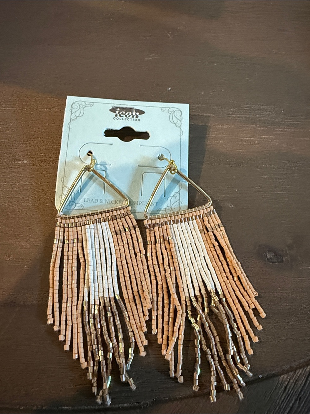 ICON COLLECTION Peach & White Beaded Fringe Earrings